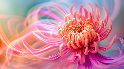 Canvas Print - Ephemeral Elegance: Macro Marvel of a Spiraling Spider Chrysanthemum in Radiant Light Trails