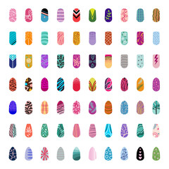 Sticker - Manicure design. Decorative polish nails for woman fingers recent vector templates set