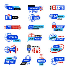 Wall Mural - News tv logo. Entertainment badges collection recent vector live news social media templates