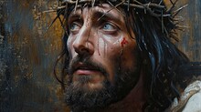 Portrait,  Jesus Of Nazareth With The Thorn Crown, Suffering Punishment.