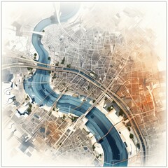 Wall Mural - Abstract City Map with Blue River and Bridges
