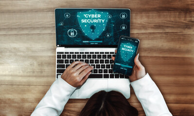 Aufkleber - cyber security and digital data protection concept. icon interface showing secure firewall technolog
