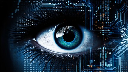 Poster - Close-Up of Eye with Circuit Board Background