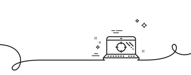 Poster - seo laptop line icon. continuous one line with curl. search engine optimization sign. aim target sym