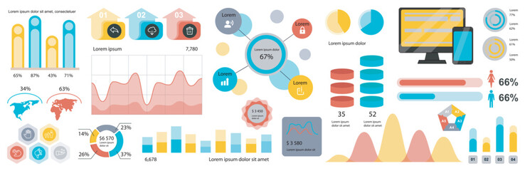 Poster - Mega set of infographic elements data visualization vector design template. Can be used for steps, options, business process, workflow, diagram, flowchart, timeline, marketing. Bundle info graphics.