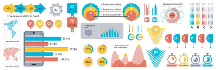 Poster - Mega set of infographic elements data visualization vector design template. Can be used for steps, options, business process, workflow, diagram, flowchart, timeline, marketing. Bundle info graphics.