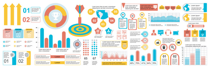 Poster - Mega set of infographic elements data visualization vector design template. Can be used for steps, options, business process, workflow, diagram, flowchart, timeline, marketing. Bundle info graphics.