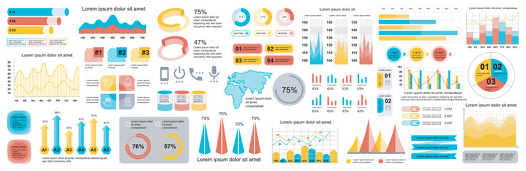Leinwandbilder - Mega set of infographic elements data visualization vector design template. Can be used for steps, options, business process, workflow, diagram, flowchart, timeline, marketing. Bundle info graphics.