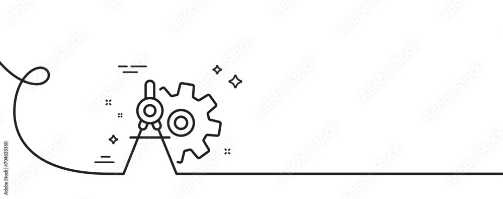 Cogwheel dividers line icon. Continuous one line with curl. Engineering ...