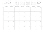 Fototapeta  - Marzo Calendario 2024 Mensual para imprimir con numero de semanas A4