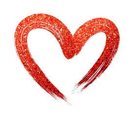 Sticker - Single red brush stroke detailed heart with glittering shiny texture.