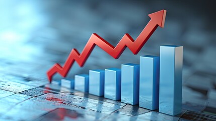 Poster - Business graph with red arrow over blue background