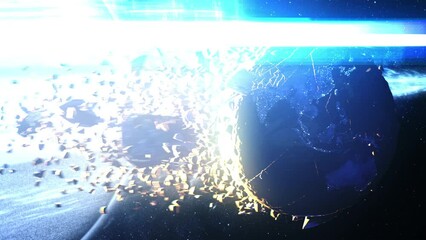 Wall Mural - massive black hole sucks planet earth, 2024 3d rendering of large black hole pulling planets, sci-fi