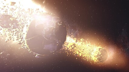 Wall Mural - planet earth and the moon being pulled by massive black hole 3d rendering of large black hole pullin