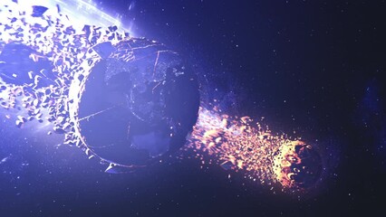 Wall Mural - earth and the moon being pulled by massive black hole. 3d rendering of large black hole pulling plan