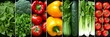 assorted vegetable products collage with white vertical lines   bright and illuminated