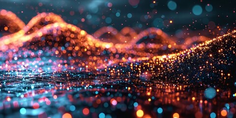 Aufkleber - Cityscape Connections: The illuminated web of data transfer intertwining the urban streets on the information highway of the Internet of Things