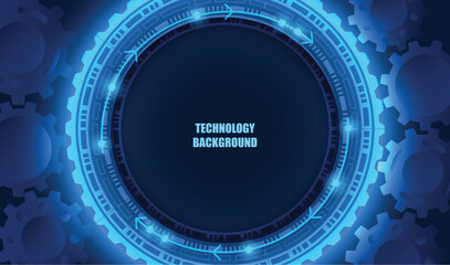 futuristic technology background. gear wheel technology glow light . hi tech, engineering blue backg