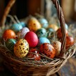 A basket full of colorful Easter eggs, ai generated