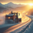 Snow removal equipment works on the highway cleaning the road. ai generative