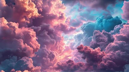 Sticker -  a group of clouds in the sky with a blue and pink sky in the middle of the picture and a pink and blue sky in the middle of the middle of the picture.