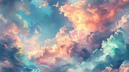 Wall Mural - a sky filled with lots of clouds with a plane flying in the sky in the middle of the picture and a p