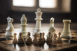 © zef art - Chess board game concept of business ideas and competition and strategy ideas concep. Chess figures on a dark background with smoke and fog. Selective focus