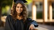 Happy young woman in graduation gown