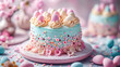 Easter cake decorated with colorful icing, forming festive patterns and motifs