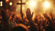 © Ирина Батюк - Good Friday, Easter, pray cross church Jesus Christ, spiritual, religious, sunlight, hope believe christian hands up, catholicism, banner copy space greeting card Bibles.