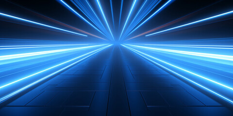 Poster - Abstract futuristic background with blue glowing geometric lines on black surface, dark azure cobalt sapphire gradient