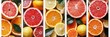 Assorted citrus fruit collage with clean white dividers, illuminated by vibrant bright light