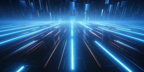 Poster - Abstract background with blue lines on black, 80s, retro sci-fi, style, futuristic grid landscape, digital dark cobalt sapphire