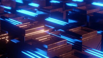 Wall Mural - abstract futuristic technology background animation, 3d render, data flowing on fiber optic, 4k seam