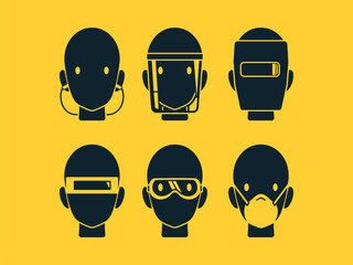 Wall Mural - set of industrial PPE icon on yellow background