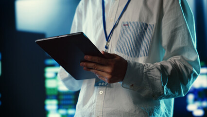 Poster - efficient employee walking through data center units providing processing resources for different wo