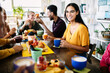 © Xavier Lorenzo - Young group of student friends having breakfast at coffee shop. People, food and beverage concept