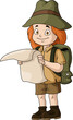 Cute hiker girl cartoon holding a map