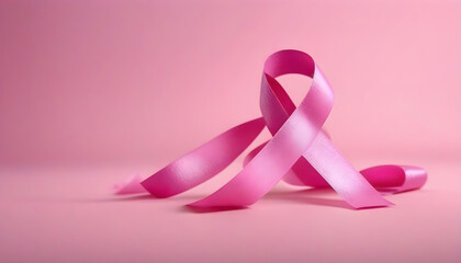 Wall Mural - Pink ribbons isolated on white (Breast Cancer Sign) white background with copy space world cancer day concept created with generative ai