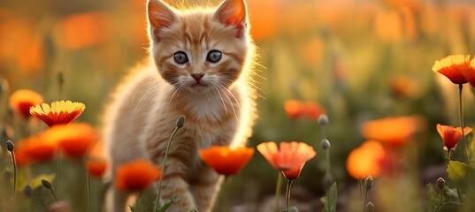 Adorable and curious little kitten joyfully discovering the breathtaking beauty of nature s wonders