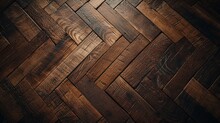 : Close-up Of A Luxurious Brown Parquet Plank Texture, Emphasizing The Intricate Grain Patterns And Natural Hues Of The Wood. 8k