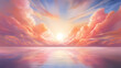Warm radiant sunbeams spreading across a pastel sky, peaceful dawn or dusk