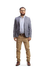 Sticker - Full length portrait of a bearded man with glasses posing