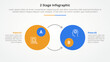 2 points stage template for comparison opposite infographic concept for slide presentation with big circle badge and opposite arrow direction with flat style
