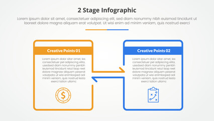 Aufkleber - 2 points stage template for comparison opposite infographic concept for slide presentation with big box outline and arrow direction with flat style