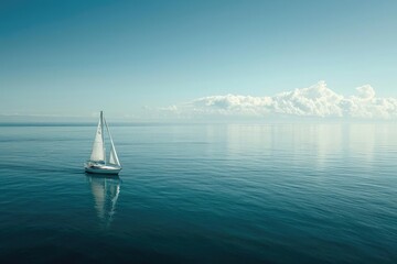 Wall Mural - Lone yacht sailing on a tranquil ocean Freedom