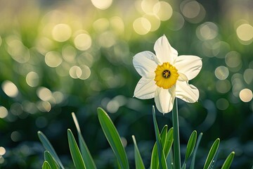 Wall Mural - Single daffodil blooming in a spring garden Renewal