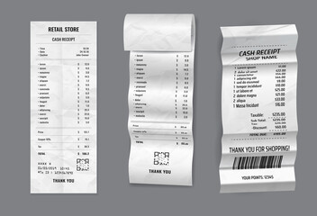 set of register sale receipt or cash receipt printed on white paper concept. 3D Render