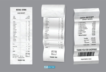 set of register sale receipt or cash receipt printed on white paper concept. 3D Render