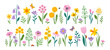 Vector set of spring Easter flowers and insects in flat style isolated on white background. 
